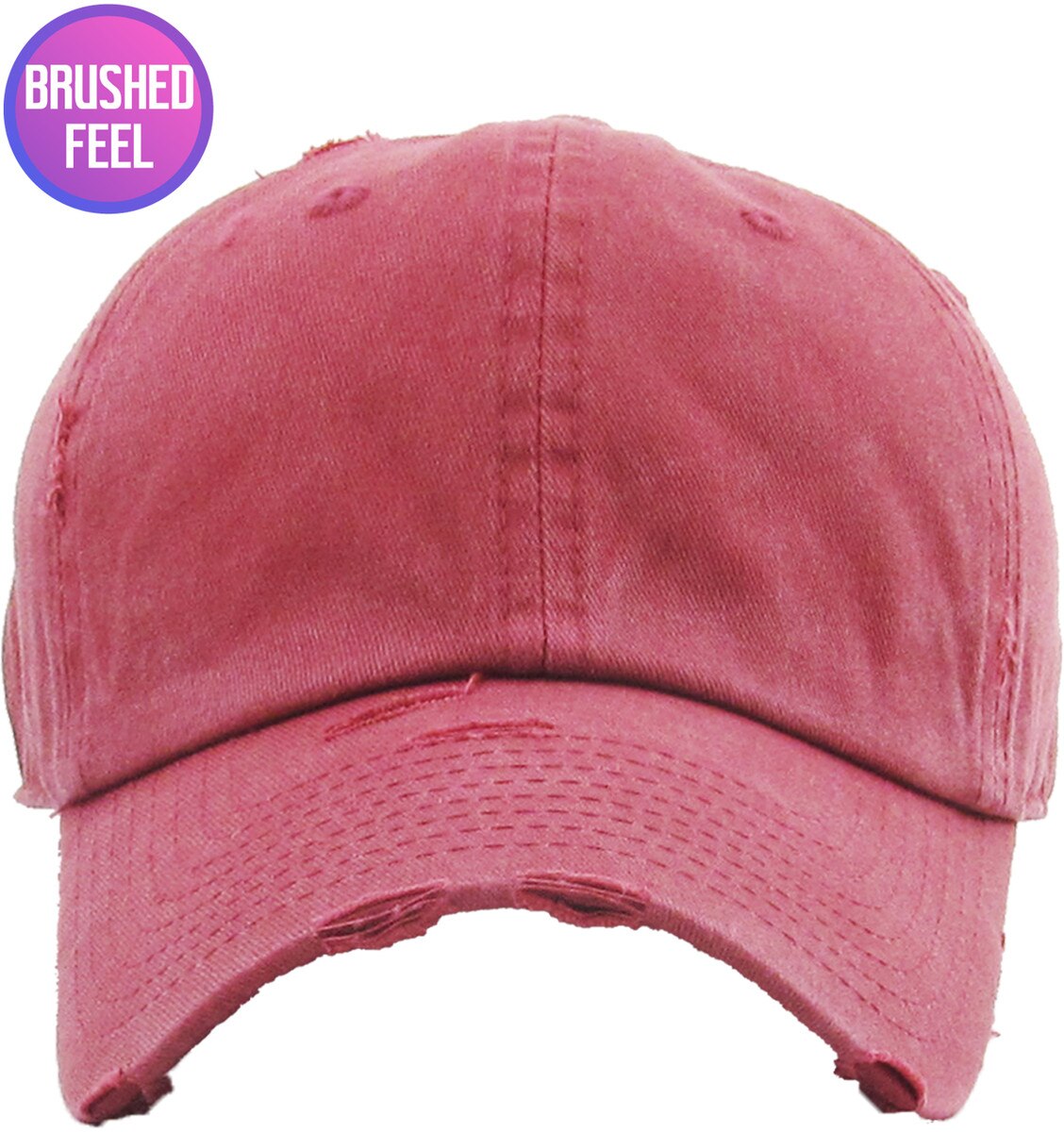 Pigment Washed Maroon Distressed Vintage Baseball Cap Front View